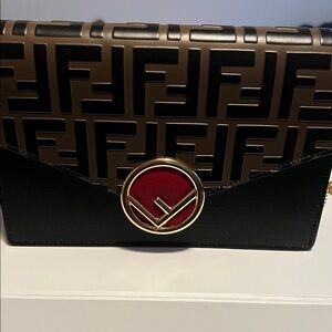 Fendi monogram and black cowhide envelope Woc chain bag